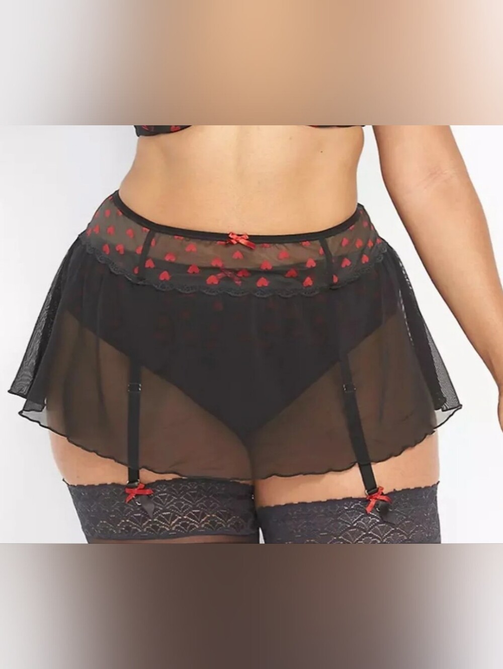 Cacique Lane Bryant Black Red Hearts Hip Slip Plus Size 18/20 Lingerie Dress Up